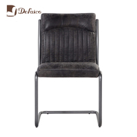 Chaise de salle à manger en cuir noir havane de style industriel, chaise de salle à manger en cuir vieilli à base en porte-à-faux rétro