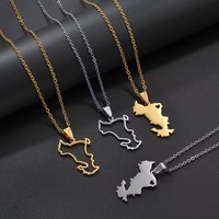 Collier Chaîne en Acier Inoxydable Plaqué Or 18K, Carte de Mayotte France, Pendentif Carte de Mayotte Argent