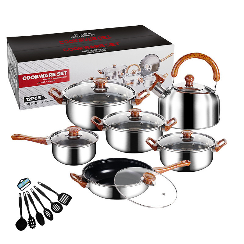 12PCs con vajilla: 3L-16-18-20-24cm antiadherente