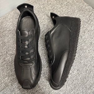Black Genuine Leather Retro Casual Men's Shoes Flat <b>Heel</b> Thick Sole Front Laces Solid Color Youth Style Boat Shoes - Product Image 3