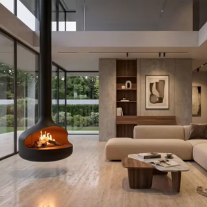 Caminetto Sospeso Personalizzabile per Interni, Forma Speciale, Rotazione a 360°, in Acciaio con Porta in Vetro <span class=keywords><strong>e</strong></span> Camino - Product Image 1