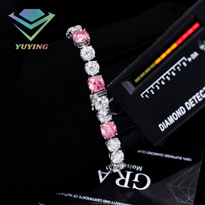 Bracelet tennis en argent sterling 925 avec moissanite rose fantaisie VVS, plaqué or 18 carats, serti griffes, style hip-hop, pour cadeau unisexe - Product Image 5