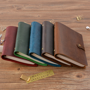Custom A5 Vintage Crazy Horse Leather Planner 100-Sheet Simple Business Loose-Leaf Notebook with Snap-Button A3 Size Stationery - Product Image 4