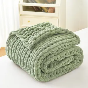 Modern Home Decor Soft Chenille Knit Throw Blankets Custom Solid Color Chenille Chunky Knitted Knit Weighted Blanket