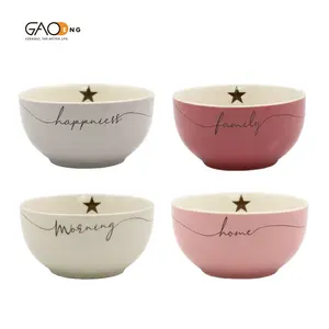 5.5 inch pink color glazed ceramic round bowl cheap porcelain noodle bowl custom design for daily use