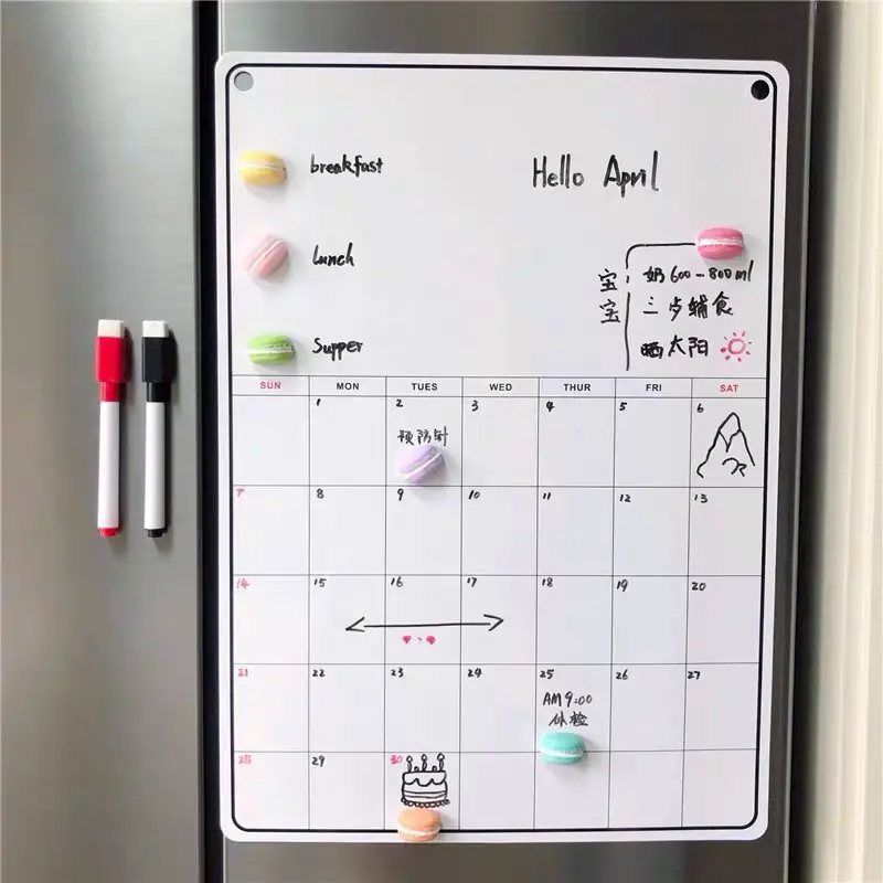 Electronic Magnetic paper monthly perpetual refrigerator whiteboard tear-off holder dry erase board calendar for refrigerator