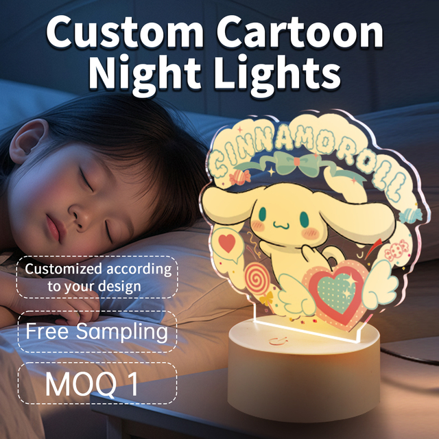 Acrylic Cartoon Creative Night Light, in Stock & DIY Customizable with Your Own Design, Bedside/Desktop Lamp