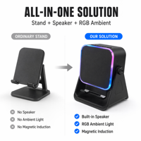 Lampu Atmosfer RGB Nirkabel Khusus untuk Speaker B-T, Dudukan Desktop LED RGB untuk Sensor Ponsel, Sensor Nirkabel RGB untuk Ponsel