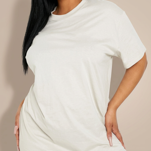 T-shirt basique de luxe pour femme, 220 GSM, en coton tricoté, décontracté, uni, col rond, coupe ample, respirant, idéal pour l'été - Product Image 2