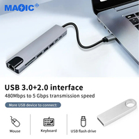 Computer Hardware Software 4k for USB 3.0 2.0 100M RJ45 8-in-1 USB-C Hub with PD Charging in Stock