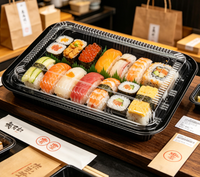 Voedselveilige wegwerp zwarte transparante deksel sushi sandwich salade fruit groente verpakkingsdoos rechthoekig één-kat PET plastic