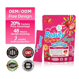 Poudre de Collagène Beauty Magic 100 000 mg - 15 Sachets Saveur Fraise avec Vitamine C, Acide Hyaluronique, Biotine pour une Peau Naturellement Raffermie - Product Image 1