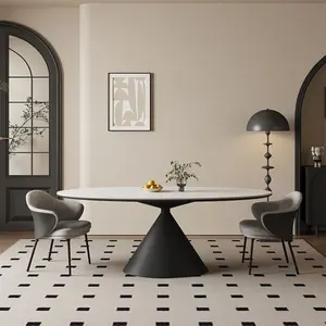 Mesa <span class=keywords><strong>de</strong></span> Comedor Moderna <span class=keywords><strong>de</strong></span> Piedra Sinterizada Extensible con Patas <span class=keywords><strong>de</strong></span> Metal <span class=keywords><strong>de</strong></span> Forma Ovalada y Panel <span class=keywords><strong>de</strong></span> Pizarra - Product Image 2