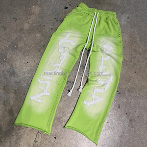 Pantalon de survêtement surdimensionné à jambe large et droite, 100 % coton, 400 g/m², taille élastique, avec rivets et strass - Product Image 1