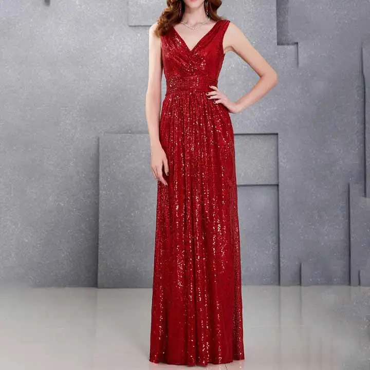 Robe de demoiselle d'honneur sans manches, robe de soirée Maxi à paillettes personnalisée