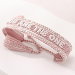 Pulsera bordada con texto estereoscópico 3D LOVE YOURSELF LOVEBIRDS pulsera de la Amistad pulsera de borla hecha a mano al por mayor - Product Image 3