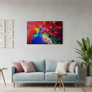 Vibrant Peacock Canvas Print: Elegant Wall Decor with Striking Graphic Design,<b>WRAPPED</b> CANVAS - Product Image 3