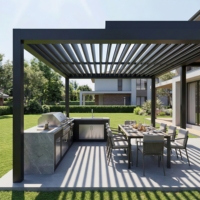 Pérgola Bioclimática Motorizada de Aluminio con Techo de Láminas Ajustables por Control Remoto, Resistente al Viento, para Balcón y Jardín