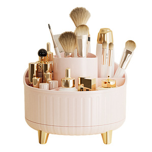 Cosmetic Storage <b>Box</b> Plastic Rotating Desktop Organizer Makeup Brush Holder Dustproof With Compartments For Beauty <b>Tools</b> - Product Image 2