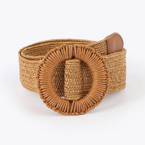 RW 2024 Bohème Vacances Style 5cm Tricoté Paille <span class=keywords><strong>Raphia</strong></span> <span class=keywords><strong>Ceinture</strong></span> Dame Vintage Rond Tissé Boucle <span class=keywords><strong>Ceinture</strong></span> Femmes Robe <span class=keywords><strong>Ceinture</strong></span> Élastique - Product Image 2