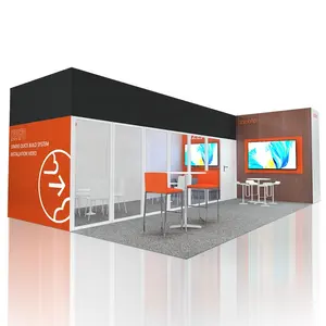 Easy-To-Install Trade Show Equipment Tension Fabric Ceiling Banner Wooden Backdrop Vendor Expo Exhibition Booth Display Stand