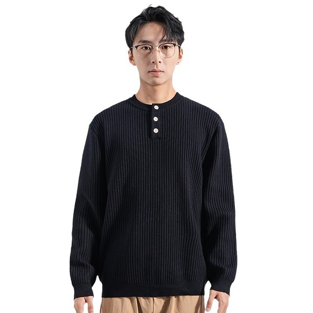 2026 Men's Henley Neck Knit Sweater - Casual Everyday Pullover for All Seasons