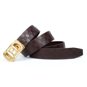 Ceinture pour homme en acier inoxydable avec boucle automatique, en cuir véritable, boucle embossée, cuir de vachette pleine fleur, logo B, design polyvalent - Product Image 6
