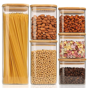<b>Kitchen</b> Organizers and <b>Storage</b> Food <b>Storage</b> <b>Containers</b> with Lids Glass Jars with Bamboo Lids Square sealed Glass Jar - Product Image 1