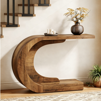 Table console en bois en forme de C, style vintage rustique, table d'entrée, table d'appoint pour le couloir, table de canapé pour le salon, le hall d'entrée