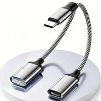 Câble répartiteur USB C OTG 2 en 1, charge rapide PD 60W, adaptateur tressé en nylon Type C mâle vers USB A + Type C femelle