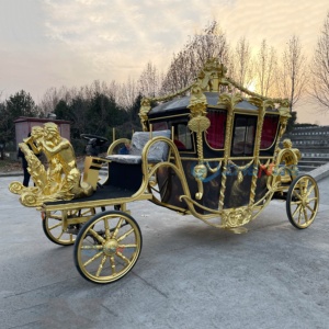 Calèche royale électrique de luxe entièrement dorée sculptée noire pour visites touristiques - Product Image 6