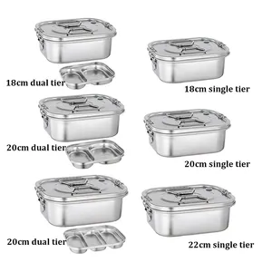 Custom Leakproof Food Storage Containers Stainless Steel Double Layer Bento Lunch Box For Kids And Adults