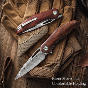 TRIVISA 110 capas HOJA DE Damasco mango de palisandro plegable Camping bolsillo caza cuchillo táctico con clip - Product Image 5