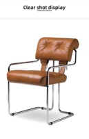 Chaise de salle à manger vintage de style Bauhaus du milieu du siècle, en acier inoxydable, avec revêtement en cuir, pour bureau, salle de conférence, chaise design