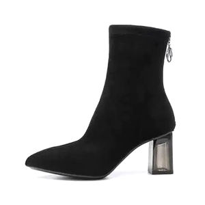 Nouvelles bottes d'été pour femmes bottines en cuir noir bouts pointus avec talons transparents dos zip femmes bottes d'hiver - Product Image 1