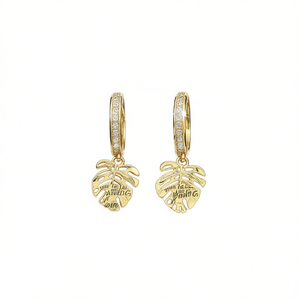 Pendientes de Aro con Hoja de Monstera Dorada y Cristales de Estrás para Mujer, Joyería de Regalo de Moda, Pendientes de Aleación Chapados en Oro de 18K - Product Image 1