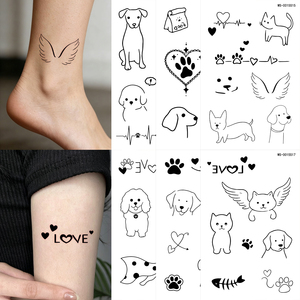 10 Pezzi Tatuaggi Temporanei Minimalisti con Linee Nere di Animali, Adesivi per Tatuaggi Finti di Gatti, Cani, Zampe e Cuori, Impermeabili, Piccoli Decorazioni per il Corpo - Product Image 3