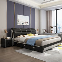 Lit King Size Moderne de Luxe avec Cadre en Cuir Confortable et Rembourrage Doux avec Tiroirs Meubles de Chambre à Coucher pour Adultes