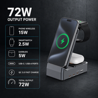 Nouveau support de charge sans fil tout-en-un en PVC compatible avec les téléphones et les montres connectées ; puissance de sortie 72W, ports USB-C/USB-A
