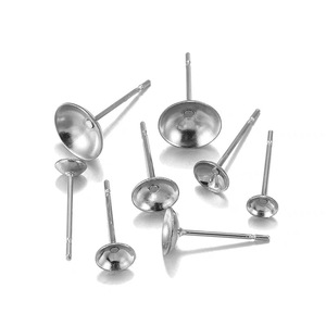 Stainless Steel Bowl-Shaped Earring <b>Post</b> Base <b>Round</b> For Earring Making DIY Jewelry Accessories - Product Image 1