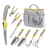 Vente directe usine transfrontalière : Ensemble de 10 outils de jardinage en acier inoxydable (scie, sécateur, râteau à main, gants, sac)