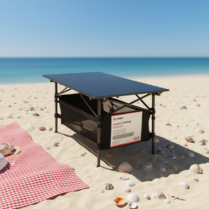 Tavolo da campeggio pieghevole in alluminio leggero Ezady 120x60 cm con rete portaoggetti per picnic all'aperto, spiaggia, giardino - Product Image 2