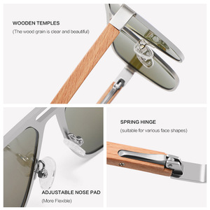 Gafas de sol de aviador metálicas transfronterizas para hombre con patillas de madera, lentes TAC polarizadas UV400, montura negra - Product Image 1