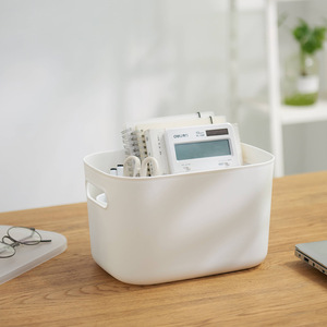 Desktop Storage Box Rectangle Solid Color Stackable With Lid Large Capacity For Stationery Food Storage - Product Image 2