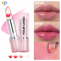 Rouge à lèvres magique à fleurs changeantes de couleur, à fleurs séchées et feuilles d'or, résistant à l'eau, longue tenue, OEM ODM, vente en gros pour salons