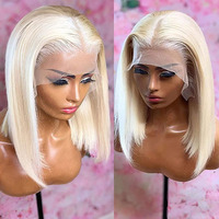 Peluca frontal de encaje transparente HD 13x6 rubia virgen con reflejos 613 para mujer, peluca bob rubia miel de encaje completo, cabello humano
