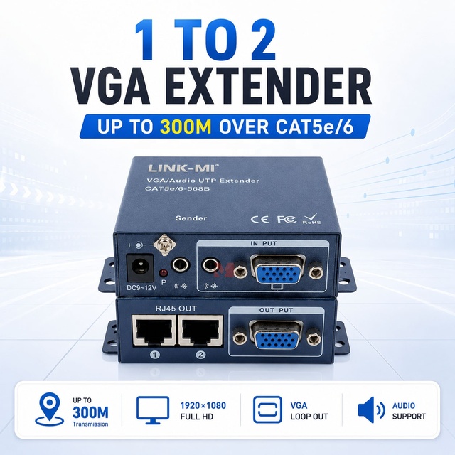 300m VGA Extender Over CAT5 VGA Video Audio Transmitter Receiver 1x2 1x4 Distribution System