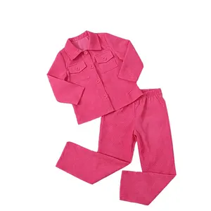 Эксклюзивная детская одежда, розово-красный вельветовый костюм для девочек, повседневный кардиган с длинными рукавами, комплекты рубашек с прямыми штанинами