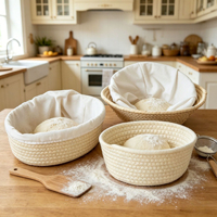 Ensemble de paniers à pain en rotin tressé faits à la main, avec bol de levage en coton et lin pour la pâte à pain et la cuisson