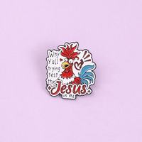 Broche de revers en alliage de zinc, thème religieux Jésus et coq rouge, imprimée UV, placage nickel noir, vente en gros